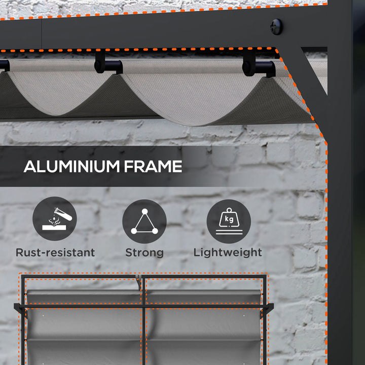 3 x 4m Retractable Pergola, Garden Gazebo Shelter with Aluminium Frame, for Grill, Patio, Deck, Dark Grey