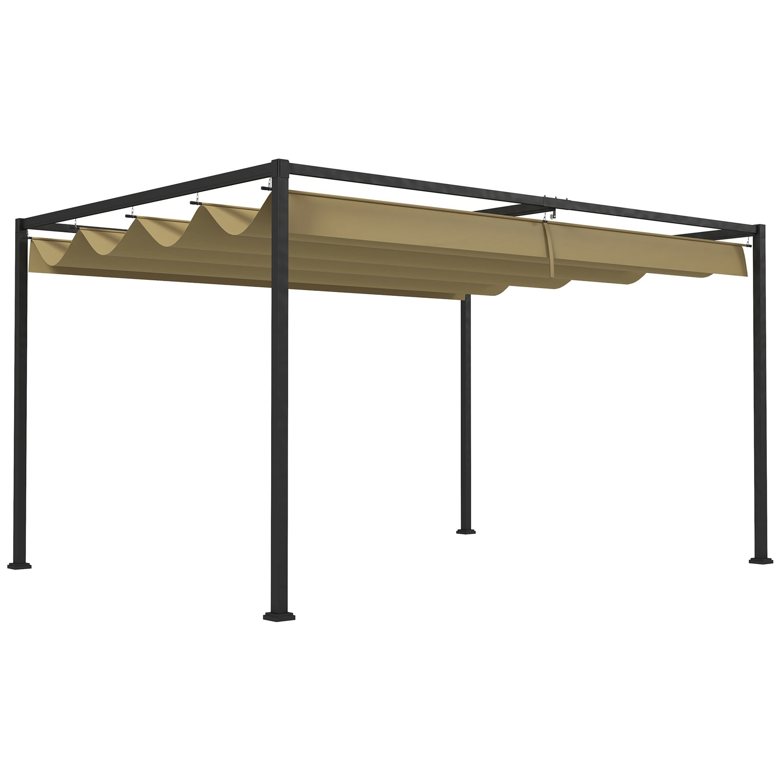 4 x 3(m) Metal Pergola with Retractable Roof, Garden Gazebo Canopy Shelter for Outdoor, Patio, Khaki