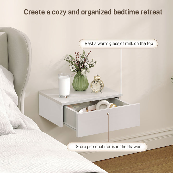Floating Bedside Table Set of 2, Wall-Mounted Nightstand with High Glo