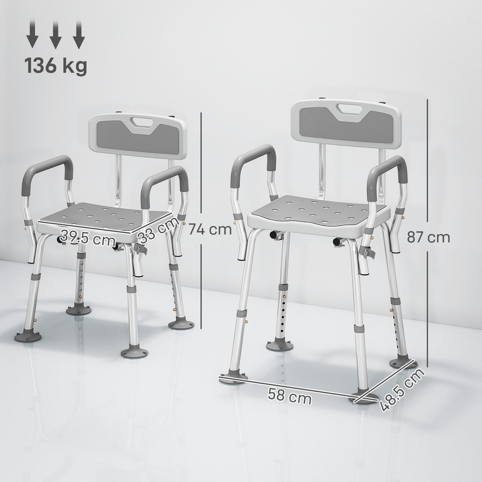 EVA Padded Shower Chair for the Elderly and Disabled, Height Adjustabl