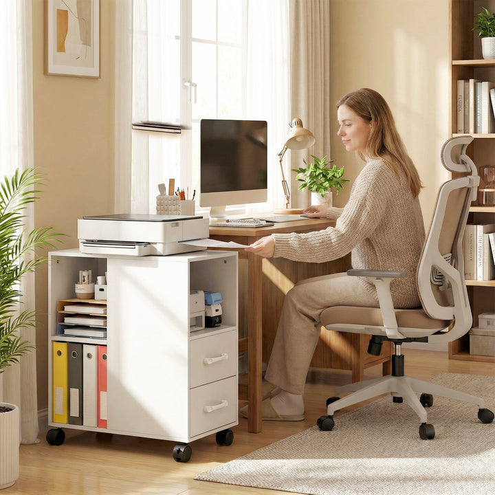 Narrow Mobile Printer Table with Wheels, Rolling Printer Stand with Dr