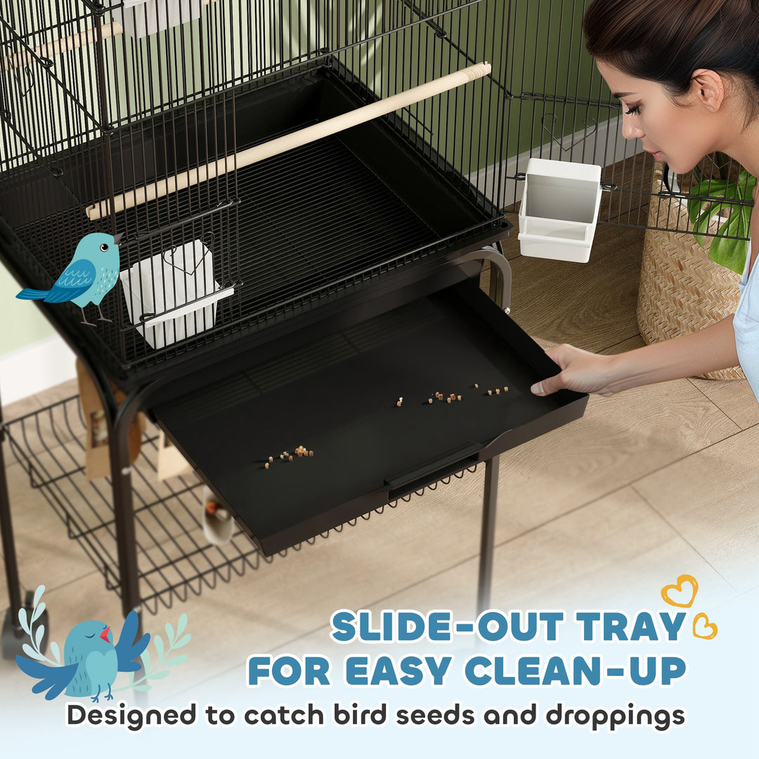 Metal Bird Cage with Plastic Swing, Perch, Food Container, Tray, Handle, for Finches, Canaries, Budgies, 43 x 32.5 x 163