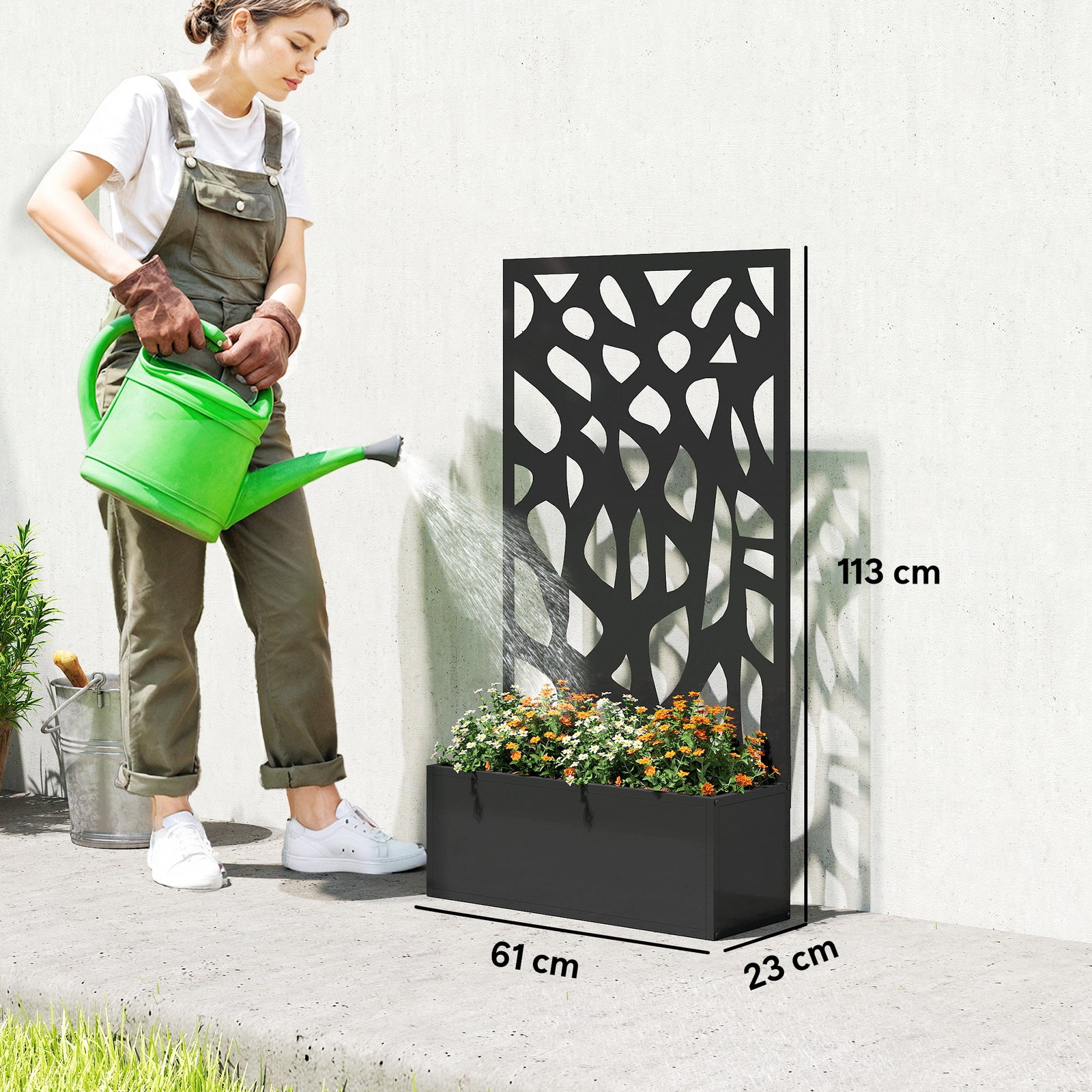 Metal Raised Garden Bed with Trellis, Outdoor Planter Box with Privacy