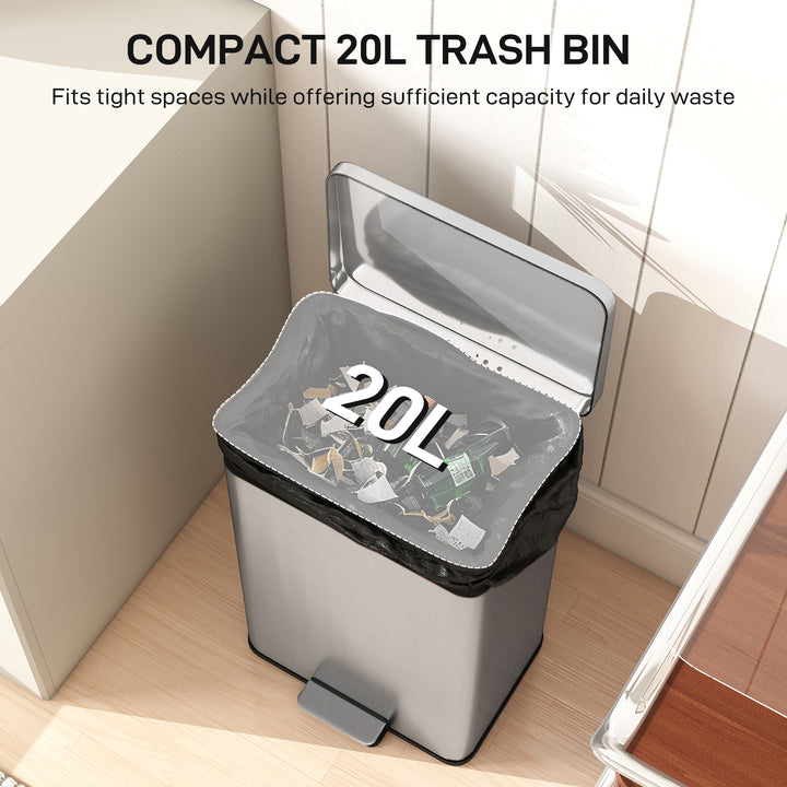 20L Kitchen Bin with Soft-Close Lid and Stay-Open Function, Stainless 