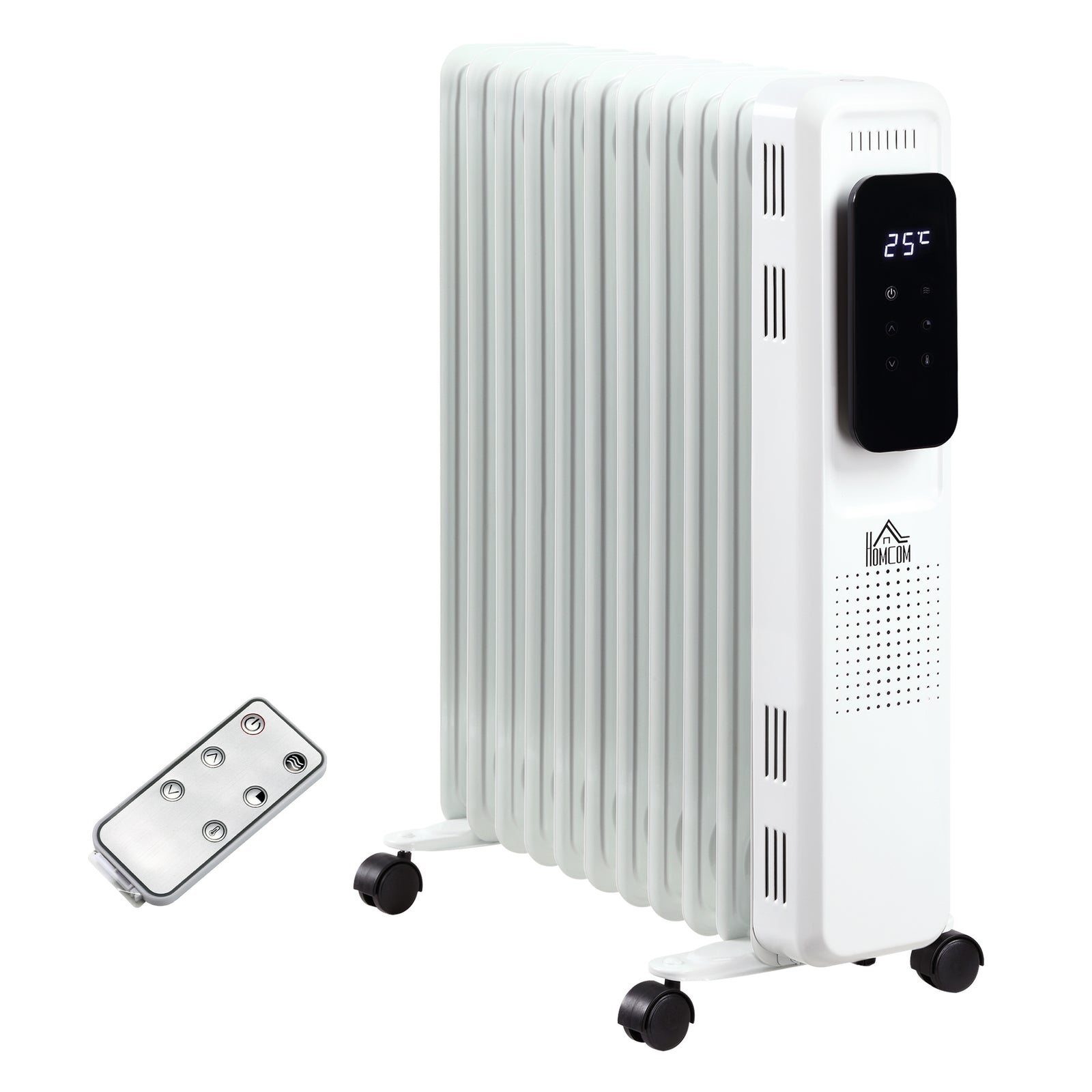 2500W Oil Filled Radiator, 11 Fin Portable Electric Heater with LED Display, 24H Timer, 3 Heat Settings, Adjustable Thermostat, Safety Cut off, Remote Control, White