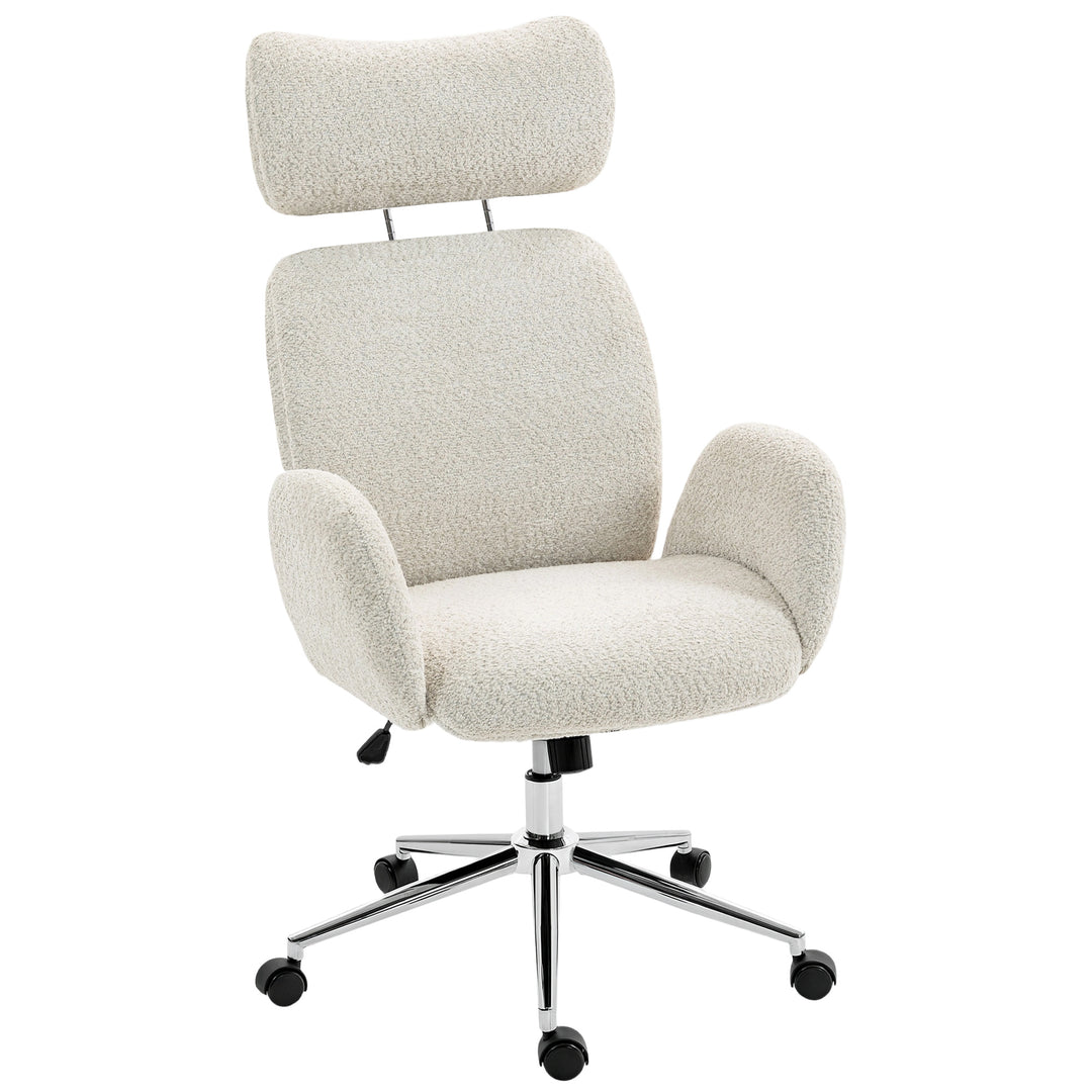 Office Chair with Adjustable Headrest, Spring Pack, Curved Line, Boucle Fabric - Pale
