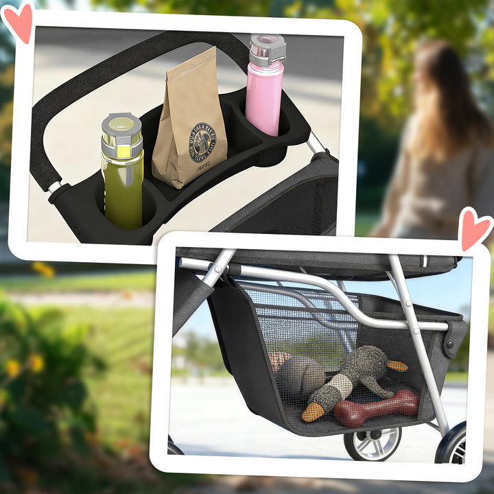 Dog Stroller, 3 Wheels Foldable Pet Stroller with Adjustable Canopy, S