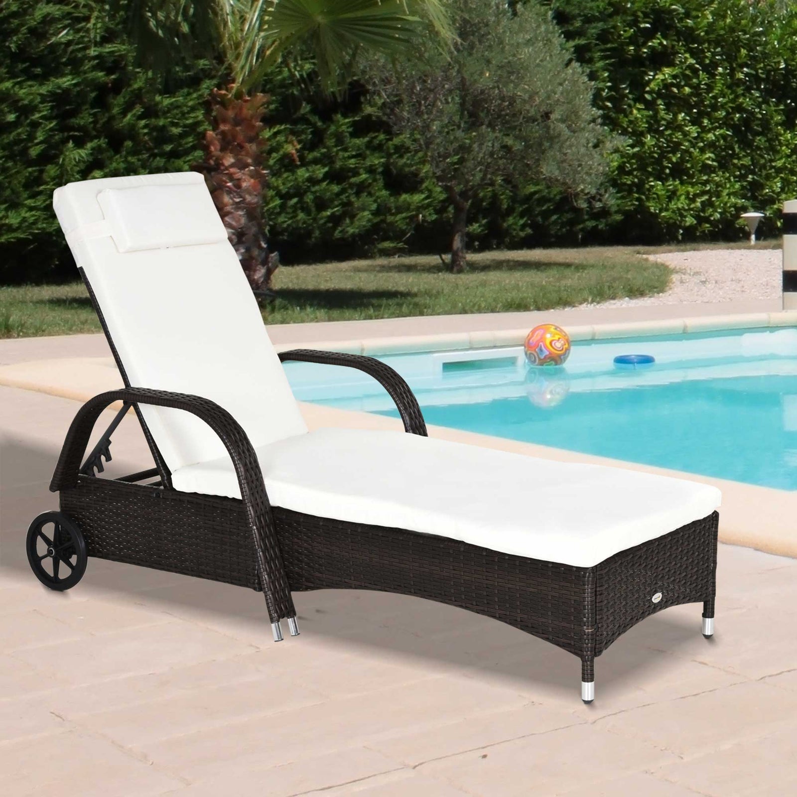 Brown Rattan Sun Lounger w/ Adjustable Steel Frame,200Lx73Wx56-103H cm