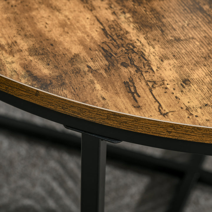 Round Coffee Table, Industrial Side Table with Metal Frame, Large Coffee Tables for Living Room, Bedroom, Rustic Brown