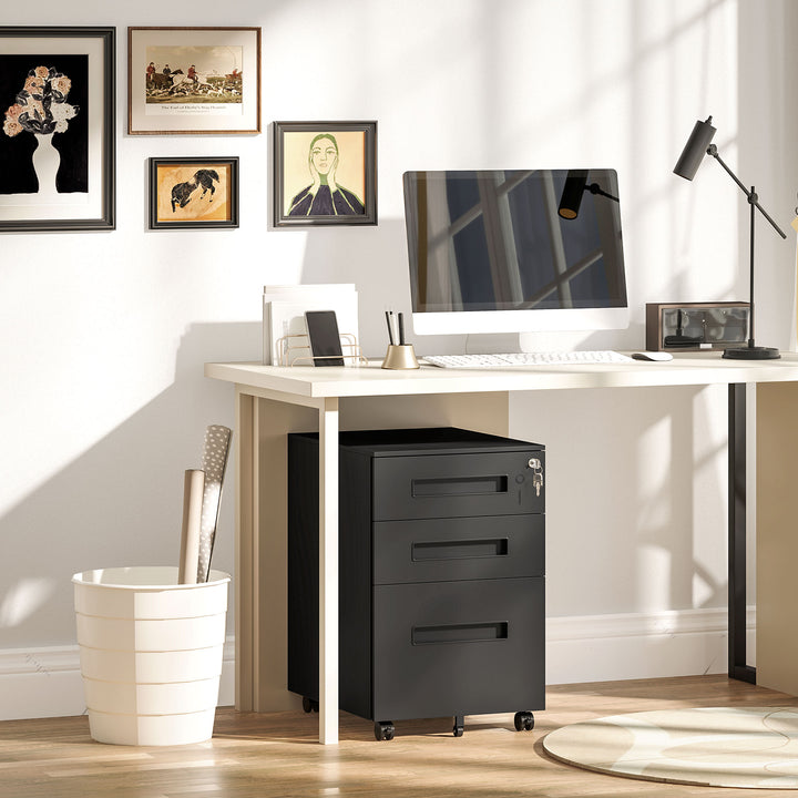 Three-Drawer Steel Filing Cabinet - Black
