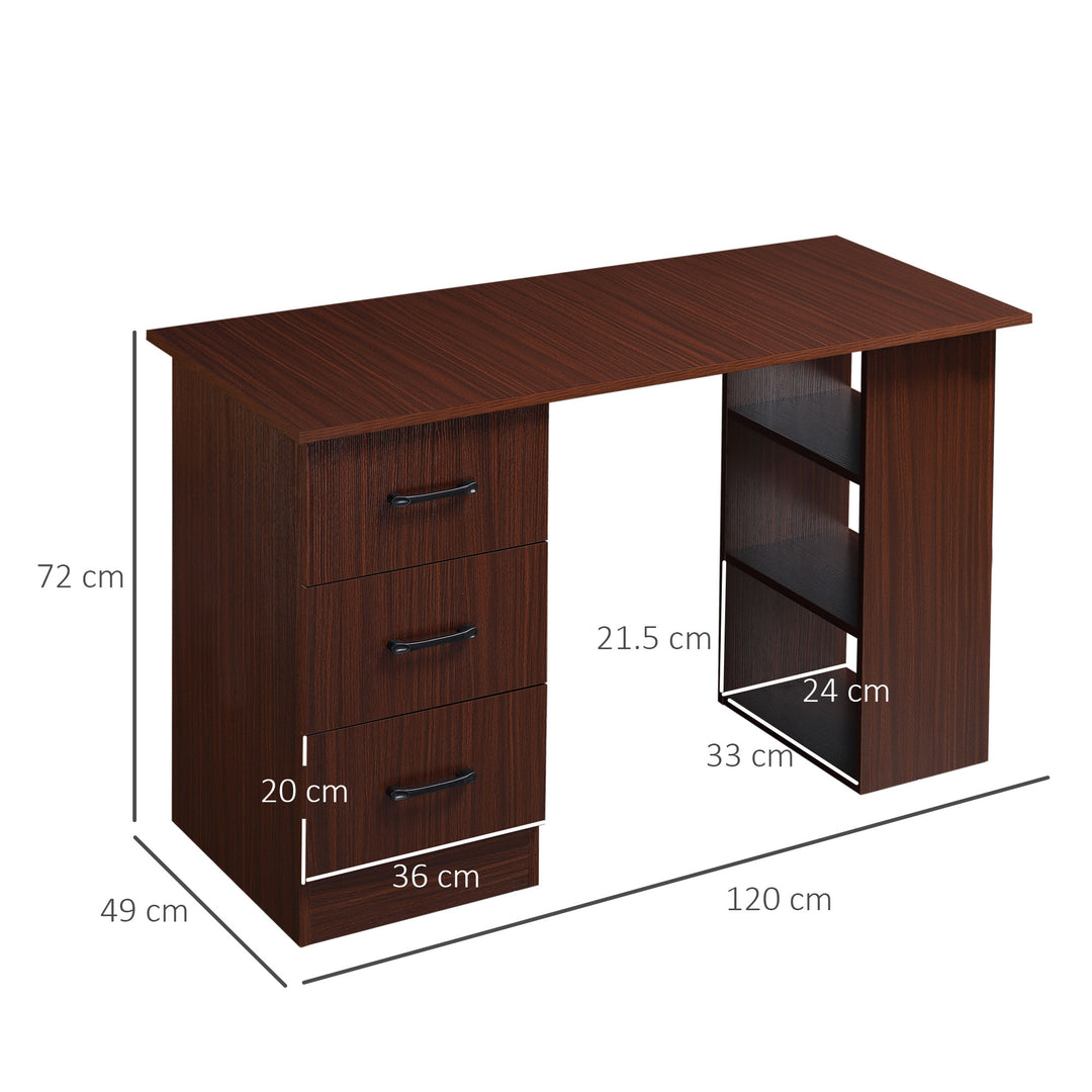 HOMCOM Office Desk with Storage Shelves Drawers, Writing Table, Study Workstation for Home Office, Desk with Shelves, Walnut Brown | Aosom UK