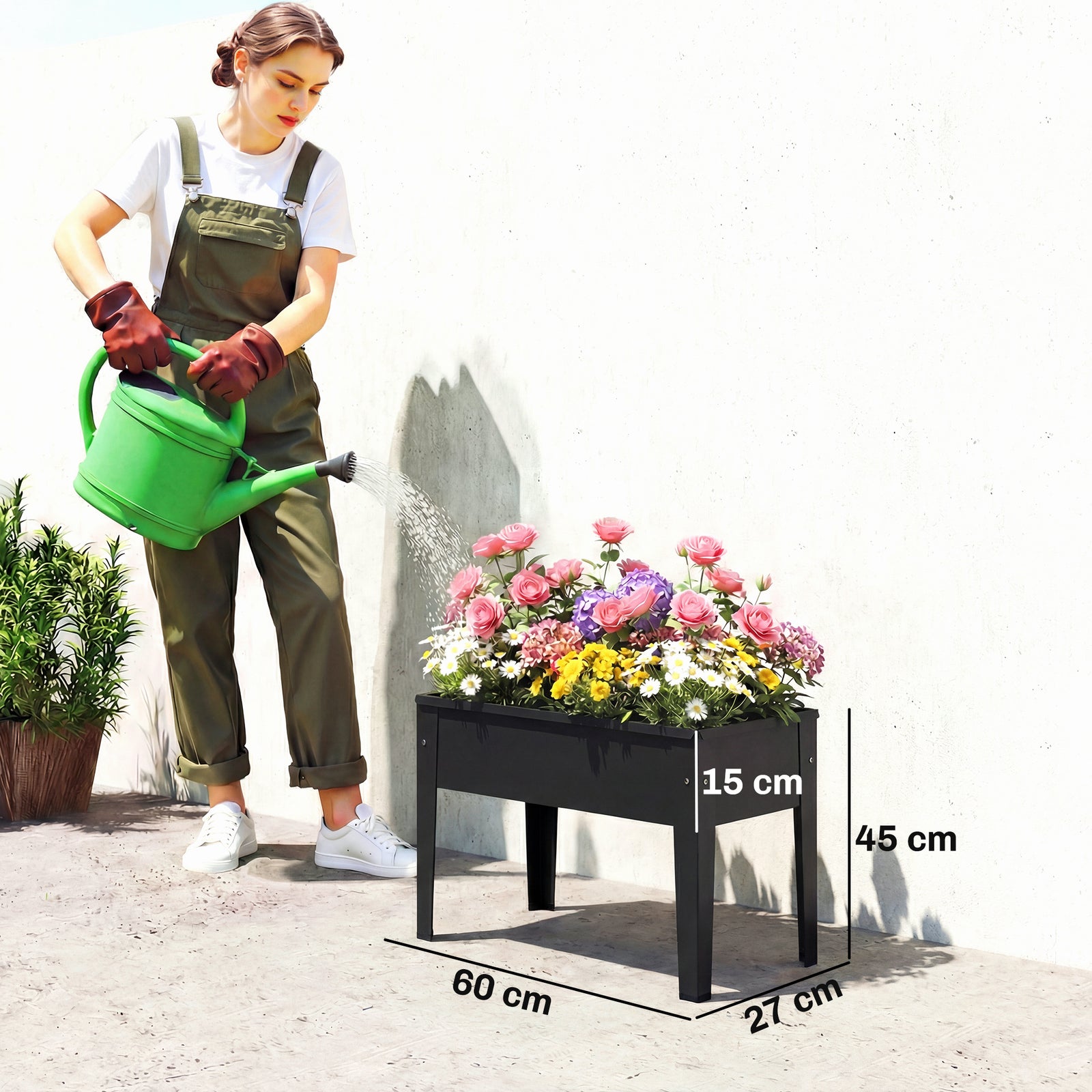 Raised Planter, Metal Raised Garden Bed on Legs with Drainage Hole and