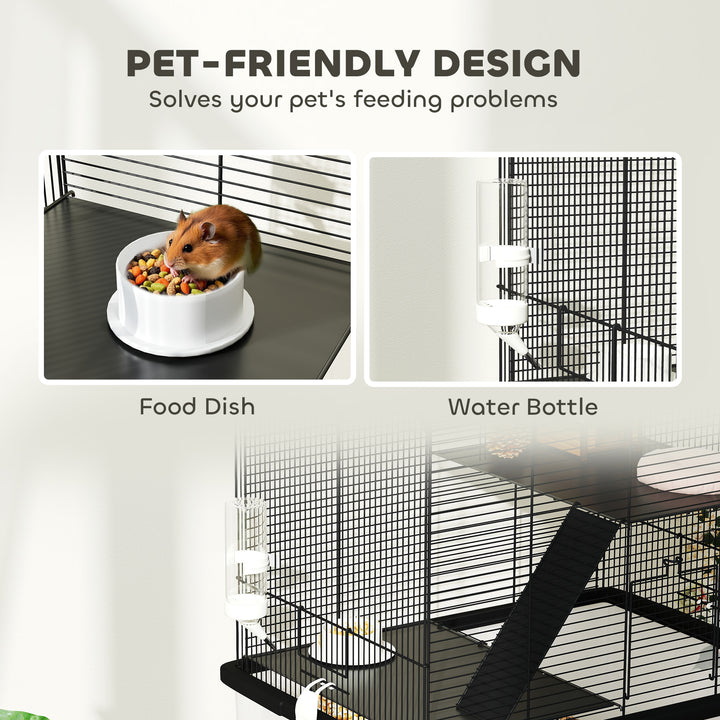 Three-Tier Gerbil Cage, Hamster Cage for Dwarf Hamster, Syrian Hamster w/ Wheels, Deep Bottom, Food Dish, Water Bottle