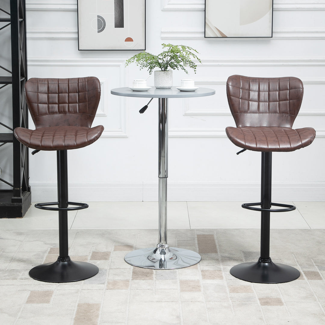 MCL Bar Stools Set of 2 Adjustable Height Swivel Bar Chairs in PU Leather with Backrest & Footrest, Brown