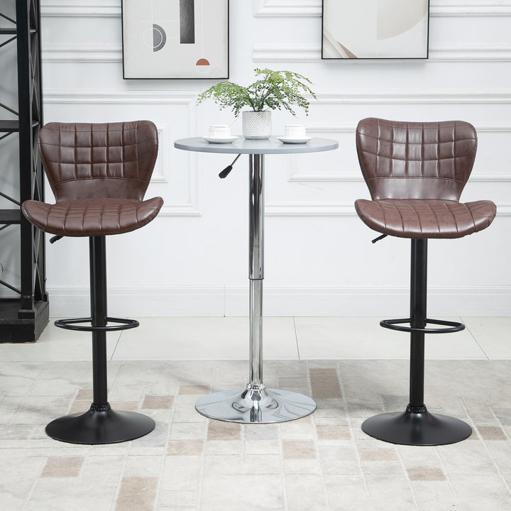 MCL Bar Stools Set of 2 Adjustable Height Swivel Bar Chairs in PU Leather with Backrest & Footrest, Brown