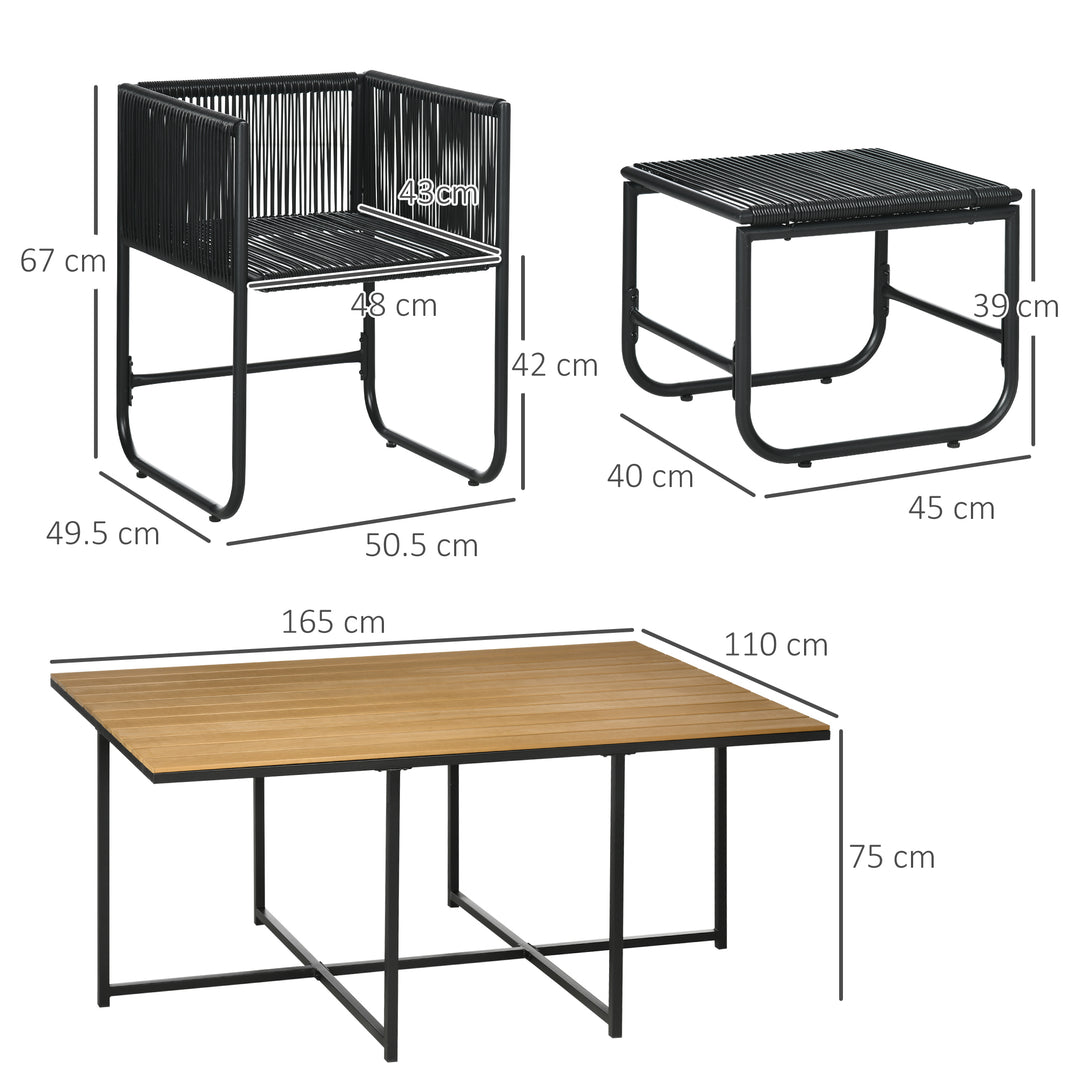 10 Seater Rattan Cube Garden Furniture Set, Rattan Dining Set with Cushions, Outdoor Dining Table and Chairs with 6 Armchairs, 4 Stools, Rectangular Wood Grain Plastic Top Table, Black