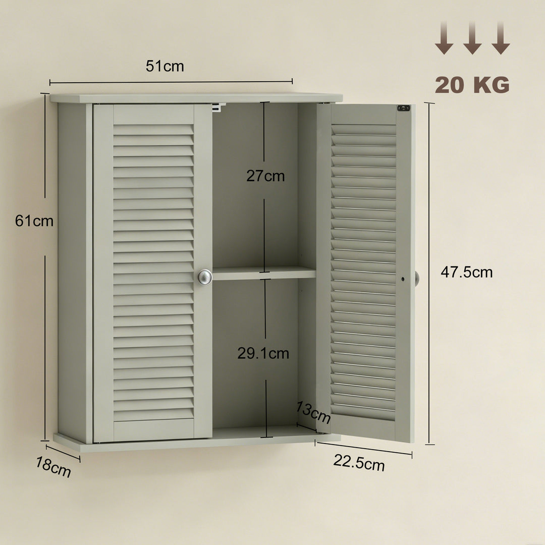 Bathroom Cabinet, Bathroom Wall Cabinet with Louvered Doors and Adjust