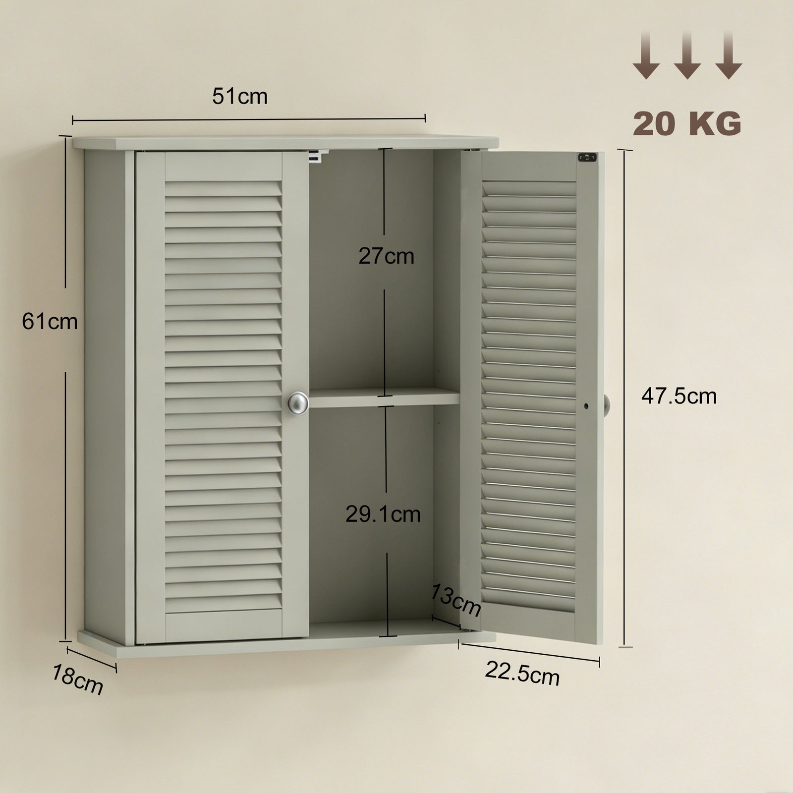 Bathroom Cabinet, Bathroom Wall Cabinet with Louvered Doors and Adjust
