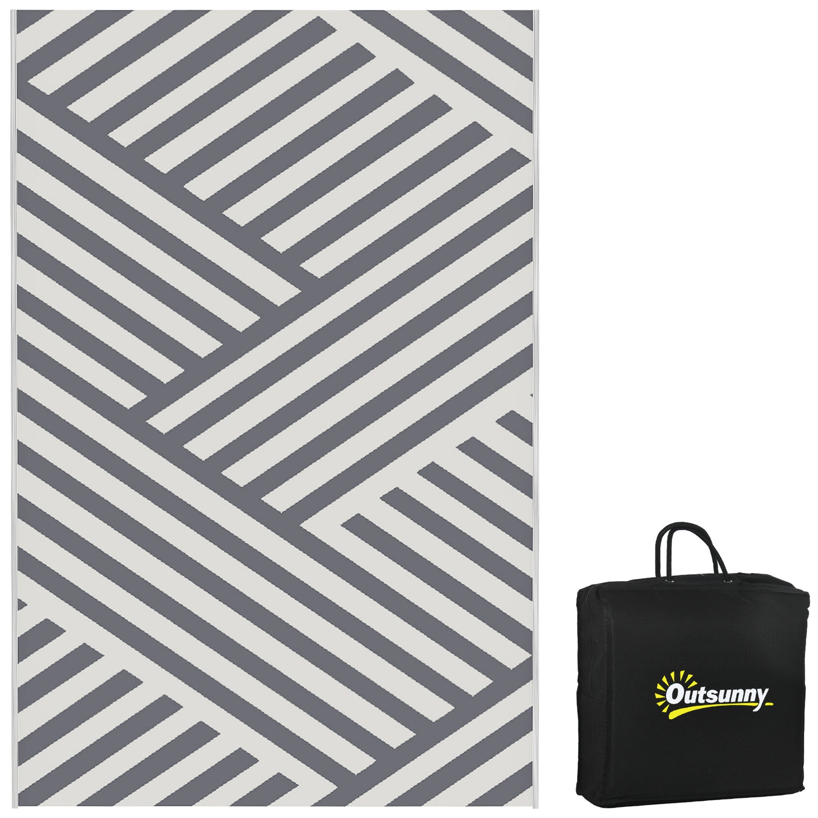 Plastic Straw Reversible RV Outdoor Rug with Carry Bag, 182 x 274cm, Grey and Cream