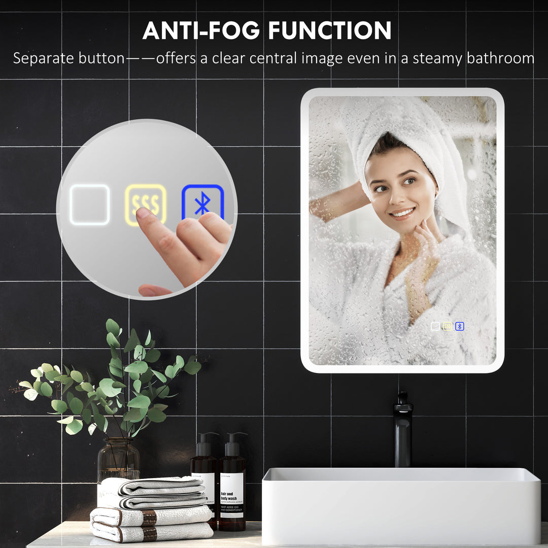 70 x 50cm LED Bathroom Mirror, with Bluetooth - Silver Tone