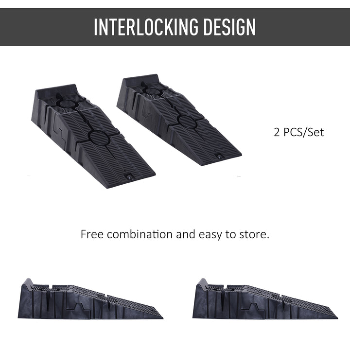 2 Pieces Car Ramps Heavy Duty 2.5 Ton Motorhome Levelling Ramps, Plastic Garage Workshop Car Lift, Portable Automotive Vehicle Campervan Car Ramp, Black