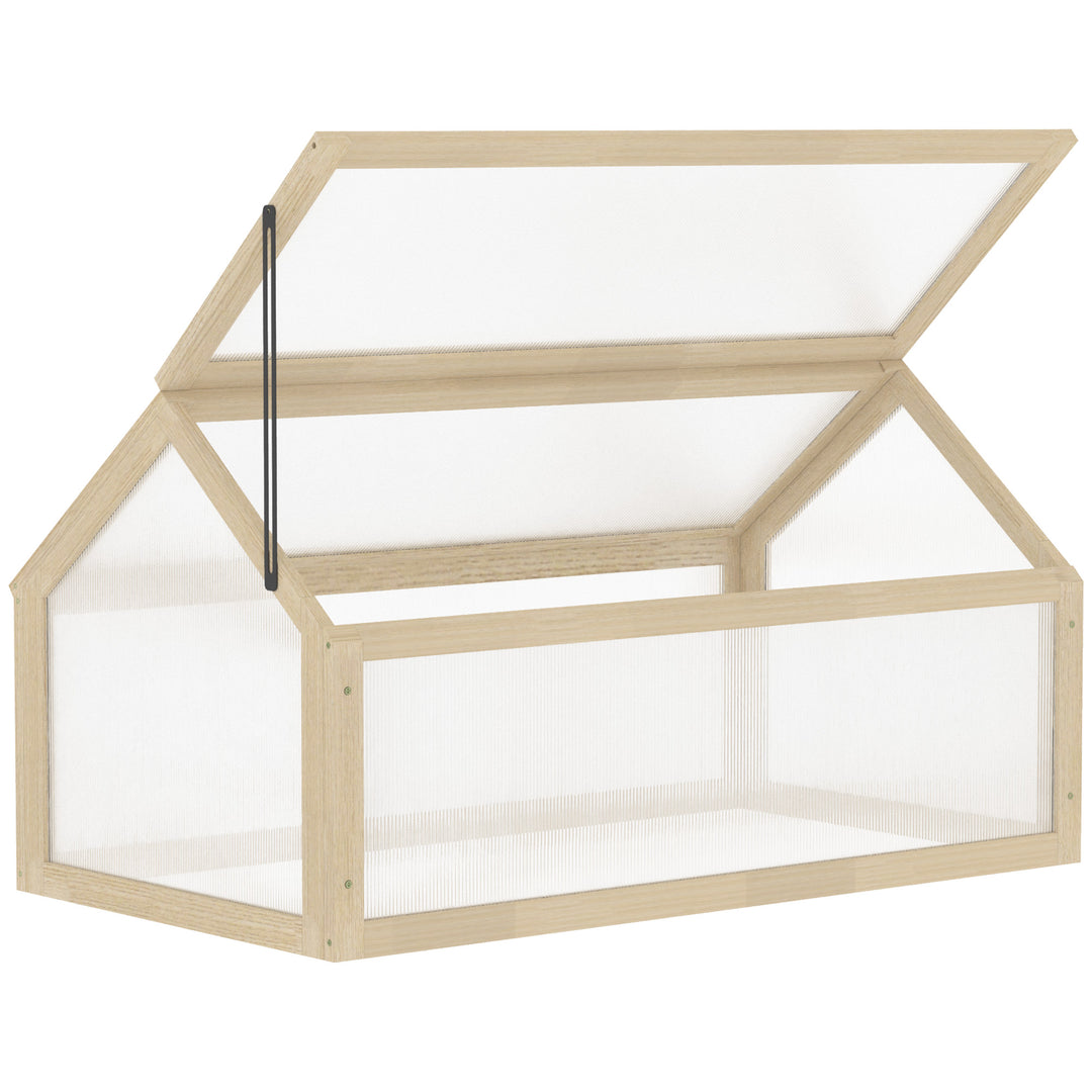 Wooden Cold Frame Garden Polycarbonate Greenhouse with Openable Top Cover, Grow House for Flowers, Vegetables, Plants, 90 x 52 x 50cm, Natural