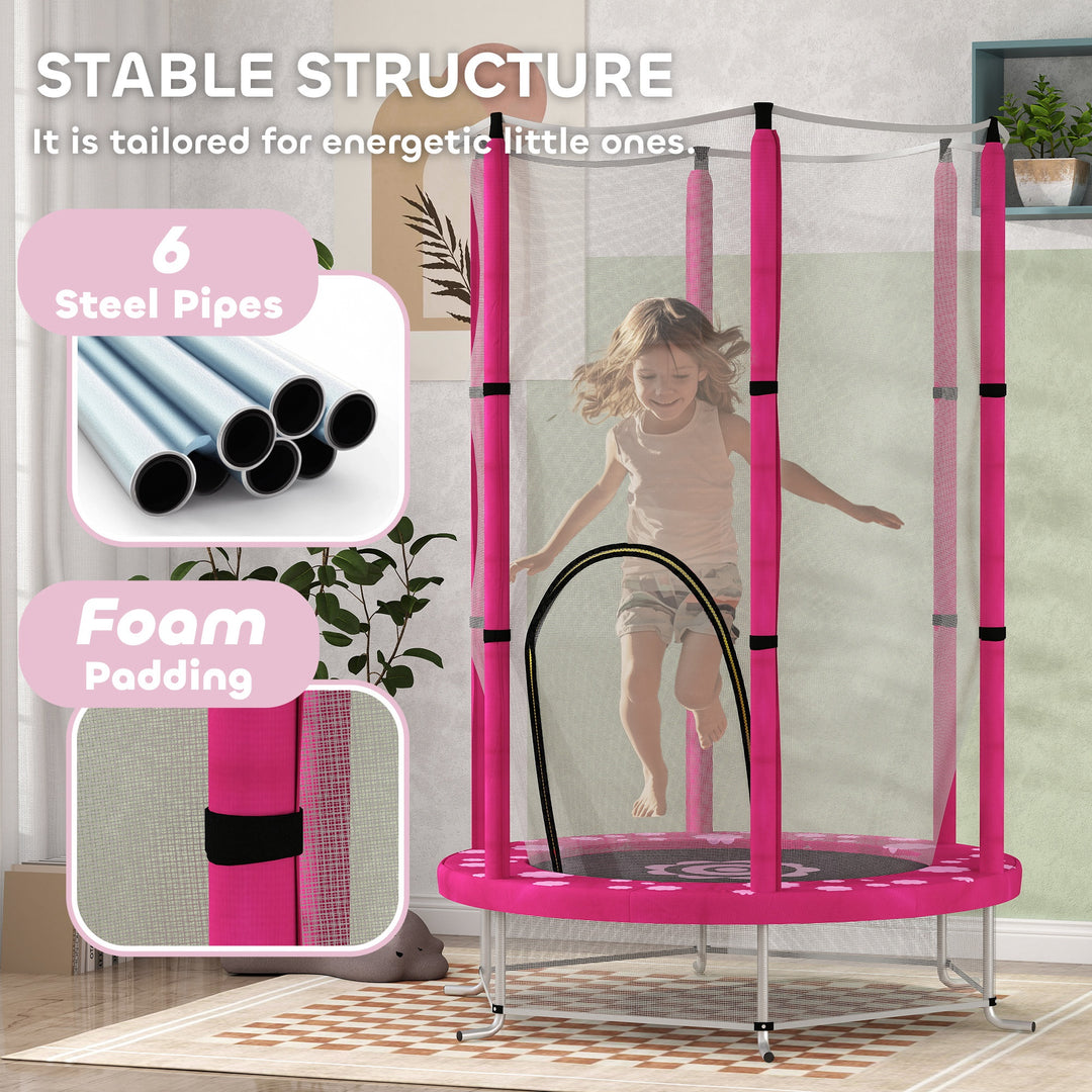 AIYAPLAY 4.6ft Toddler Trampoline w/ Safety Enclosure Net, for Indoor Outdoor Use, Ages 3-6 Years, Pink