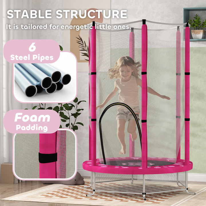 AIYAPLAY 4.6ft Toddler Trampoline w/ Safety Enclosure Net, for Indoor Outdoor Use, Ages 3-6 Years, Pink