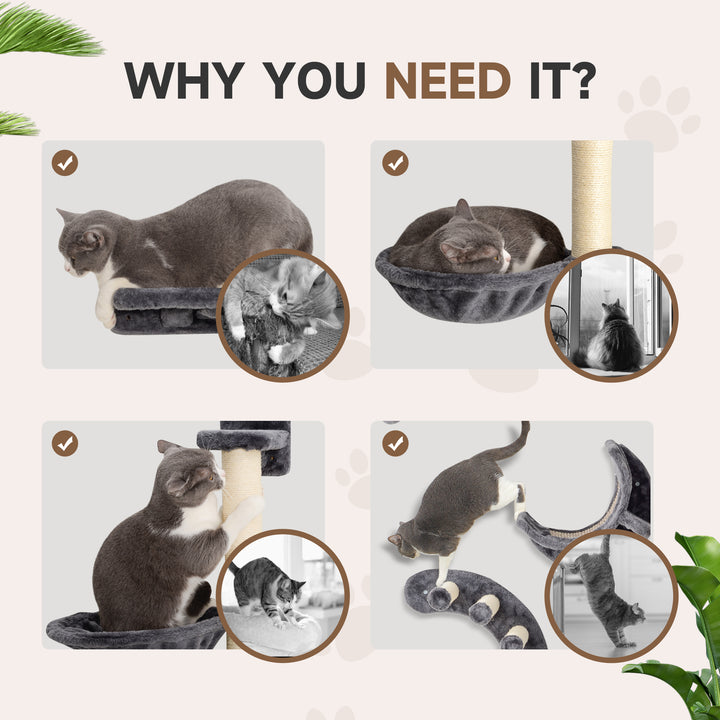 Four-Piece Cat Wall Furniture, with Hammock, Ladder, Platforms, Steps, for Indoor Use - Dark Grey