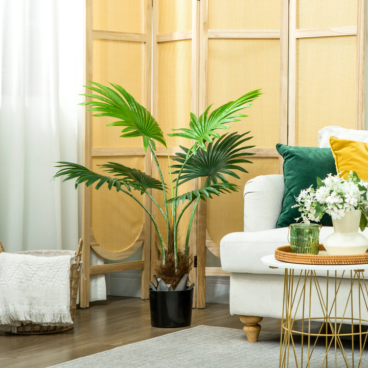 94cm Artificial Palm Tree, Decorative Artificial Plant with Lifelike PEVA Leaves and Coconut Coir, Fake Tree with Plastic Pot and Flocking for Home Office Decor, Green