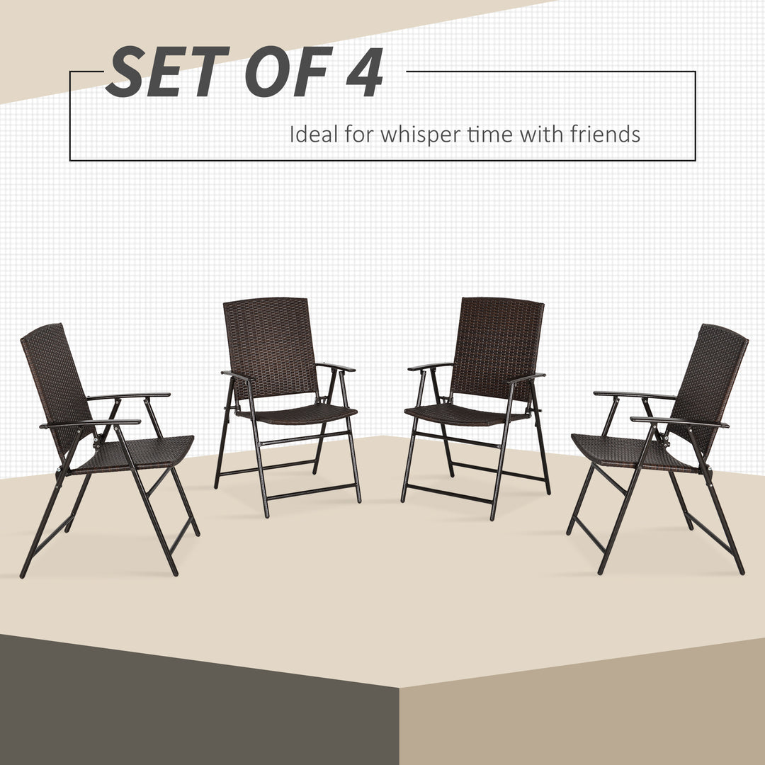 Set of Four Folding Rattan Seat Chairs - Brown