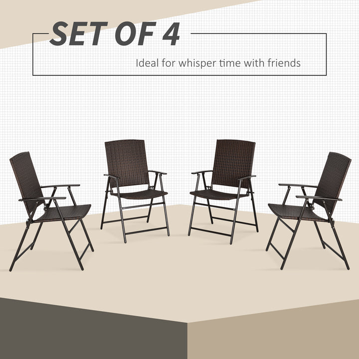 Set of Four Folding Rattan Seat Chairs - Brown