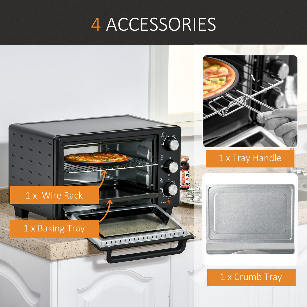 21L Mini Countertop Oven, 100°C-230°C Adjustable Temp - Black