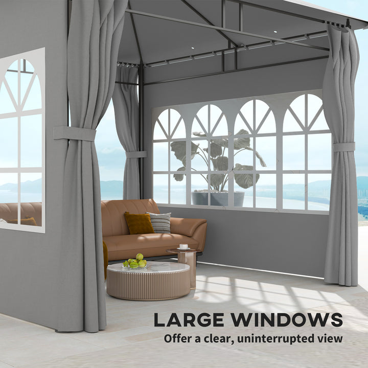3 x 3 m Garden Gazebo, Double Roof Metal Gazebo with Removable Sidewalls and Church Windows, Outdoor Canopy Shelter, Light Grey
