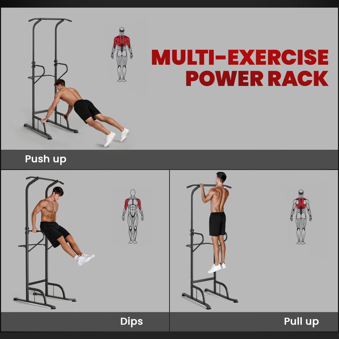 MCL Power Tower Dip Station Pull Up Bar Multi-Function Push Up Equipment with Adjustable Height for Home Gym Strength Training Workout Fitness