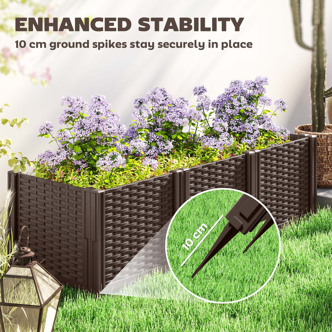 Plastic Raised Garden Bed, Modular Planter Box Kit, Garden Fence Edging Border for Flowers, Vegetables, Herbs, Brown