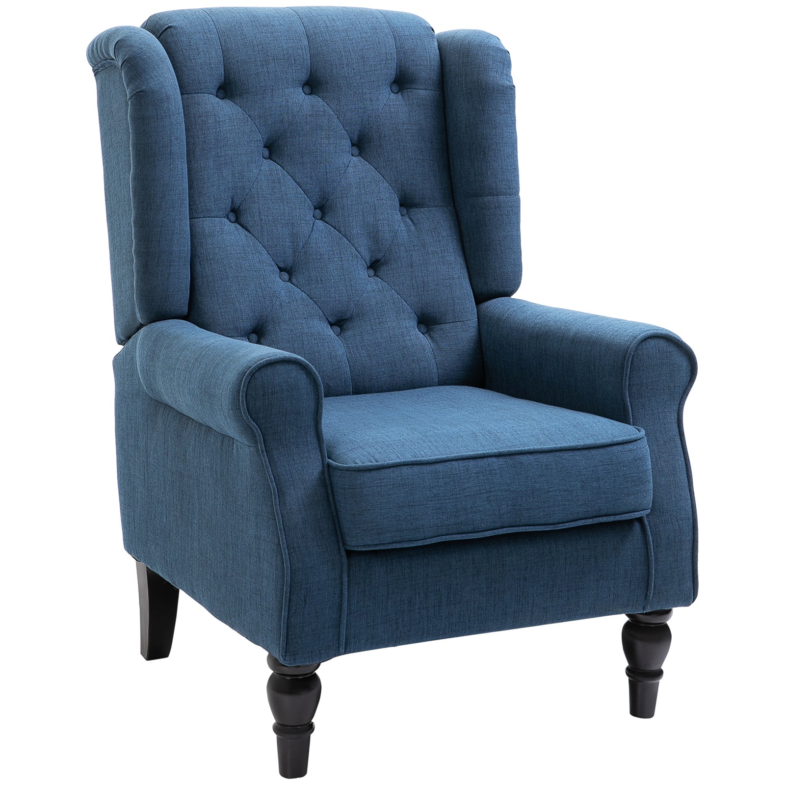 Wingback Accent Chair, Retro Upholstered Button Tufted Occasional Chair for Living Room and Bedroom, Blue