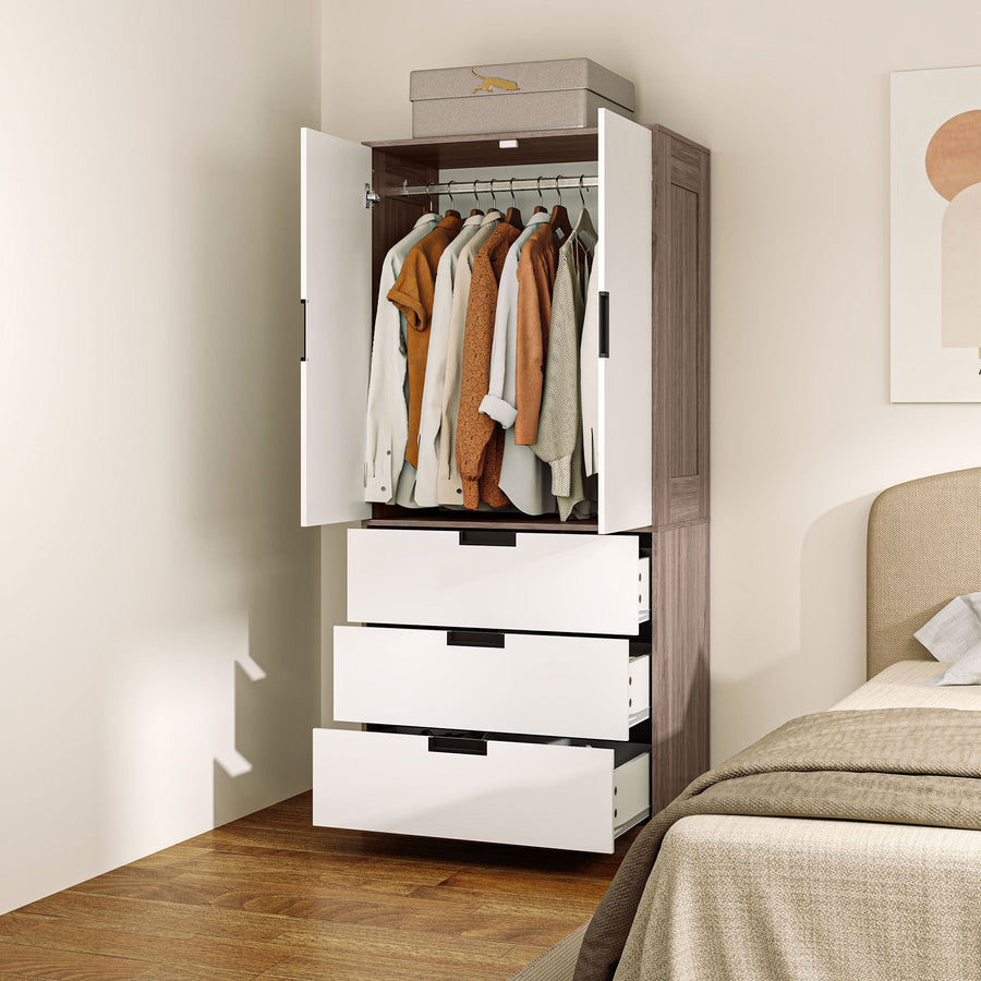 Two Door, Two Drawer Wardrobe - White/Brown