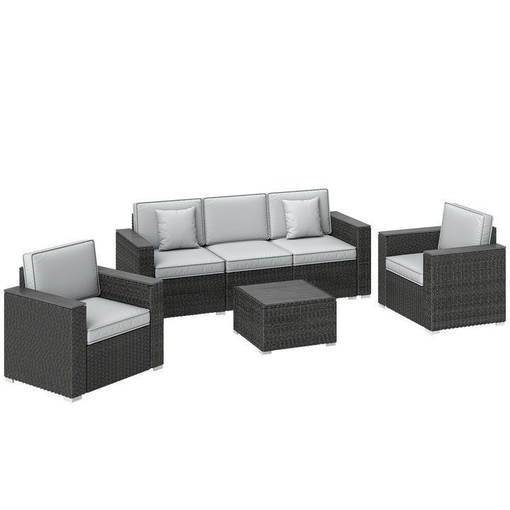5 Seater Rattan Garden Furniture Set with Wide Armrests, Cushions, Pil