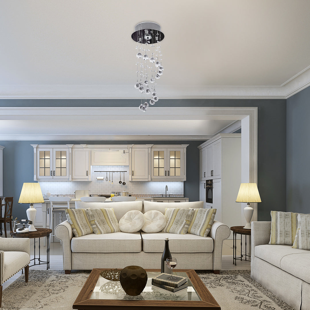 MCL Metal Crystal Ceiling Light Chandelier Elegant Pendant Lamp Living Room Stairway Stairway Spiral Rain Drop Pendant Lamp Silver