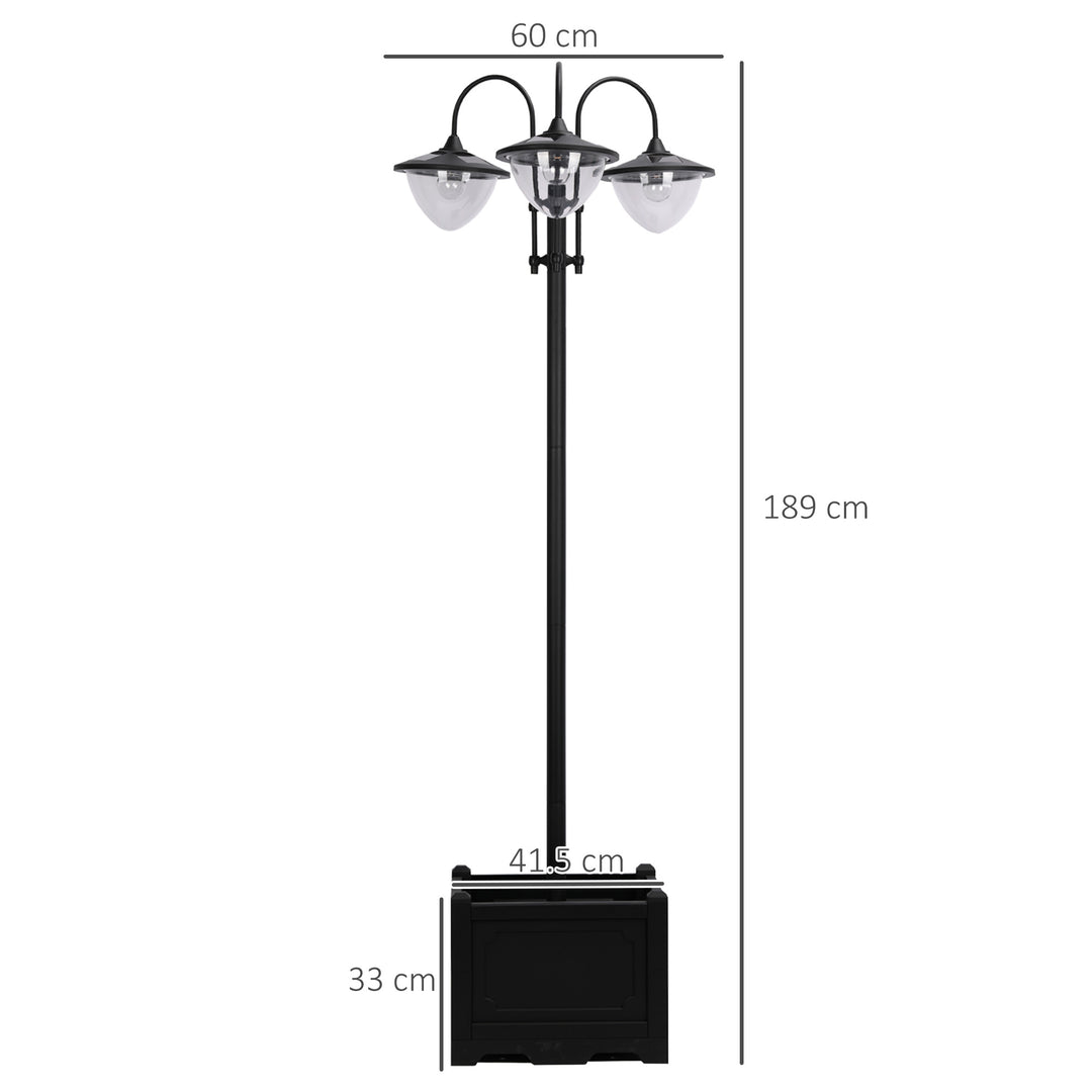 MCL 189cm 3-head Solar Lamp Post, Street Light with Planter, Automatic-on, 6 Hour Max Outdoor Ready LED Lighting, Black