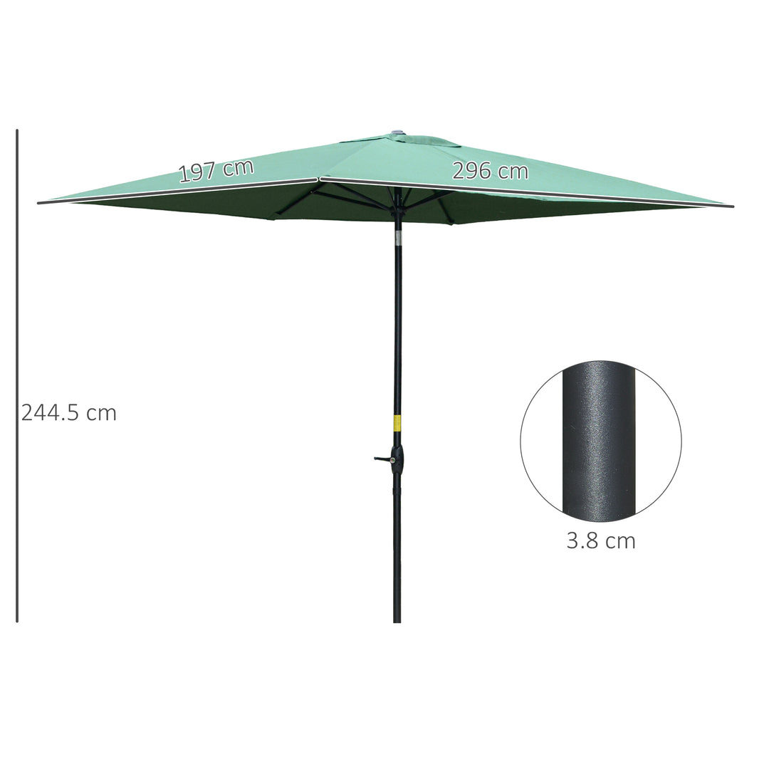 Outsunny Rectangular Market Umbrella, 2 x 3m Patio Outdoor Table Umbrella with Crank & Push Button Tilt, Green