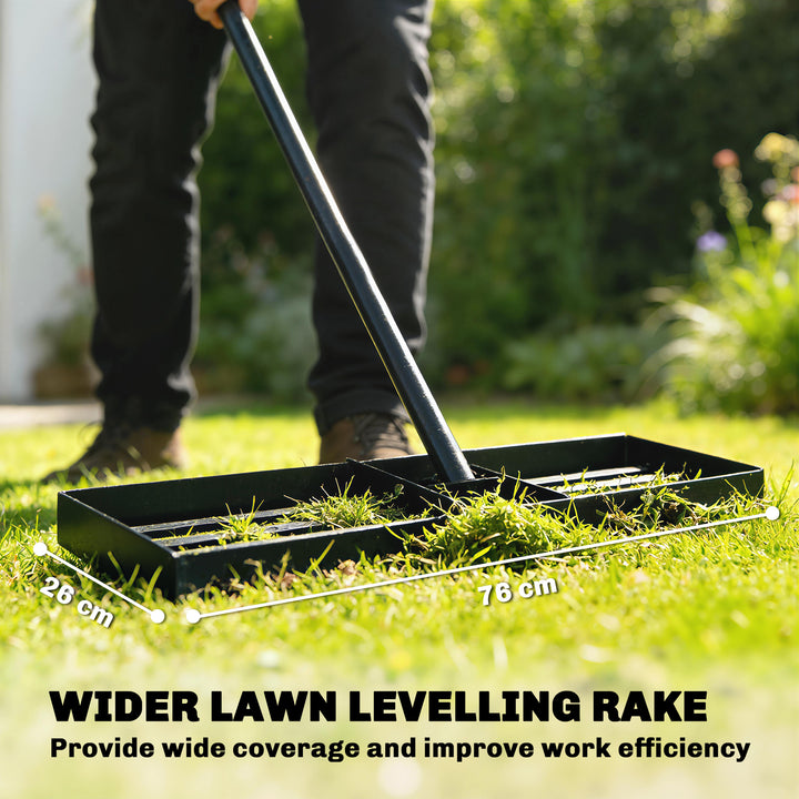 Lawn Levelling Rake, 76 x 26 cm Lawn Leveller Lute with 169 cm Handle 