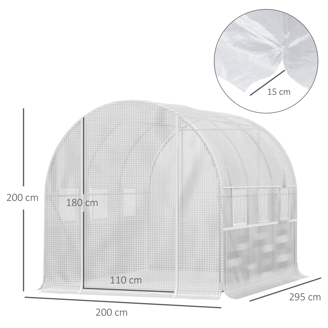 MCL Walk-in Polytunnel Greenhouse Green House with Roll-up Sidewalls, UV-resistant PE Cover, 3 x 2 x 2m, White
