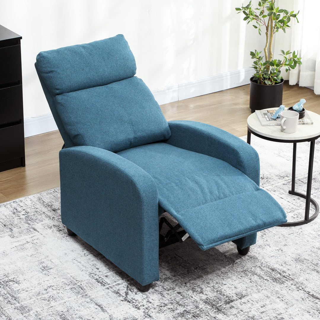 135° Push Back Recliner Armchair, with Footrest - Blue