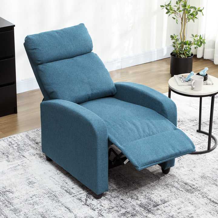 135° Push Back Recliner Armchair, with Footrest - Blue