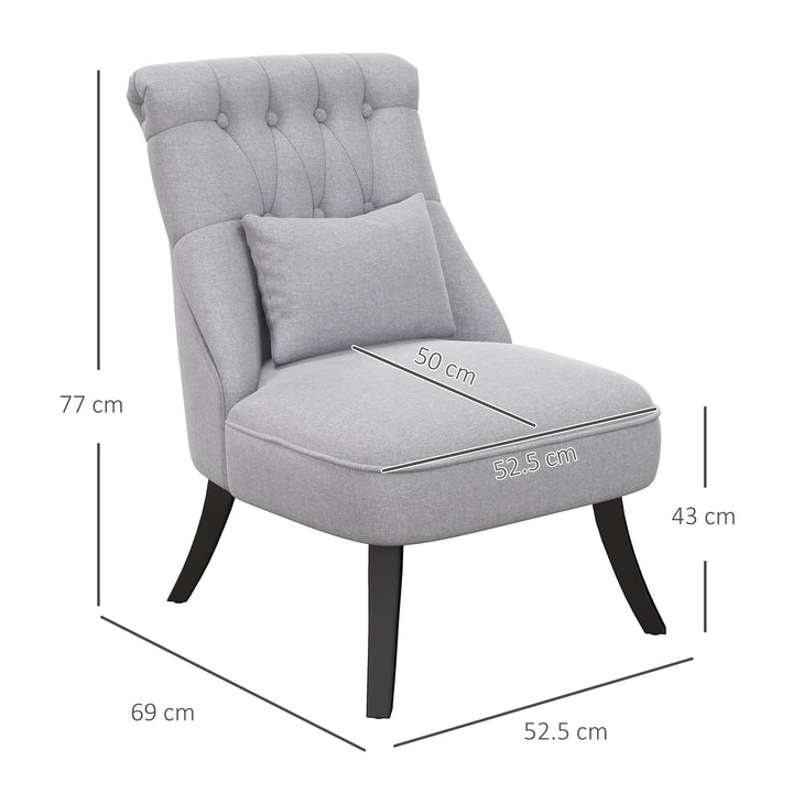 Fabric Single Sofa, Tub Chair, Upholstered Bedroom Chair with Pillow, Solid Wood Leg for Home, Living Room, Dining Room, Set of 2, Grey