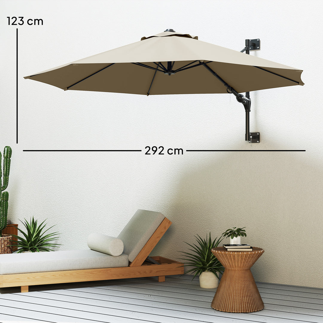 3(m) Wall-Mounted Parasol Shade, with Handle - Khaki