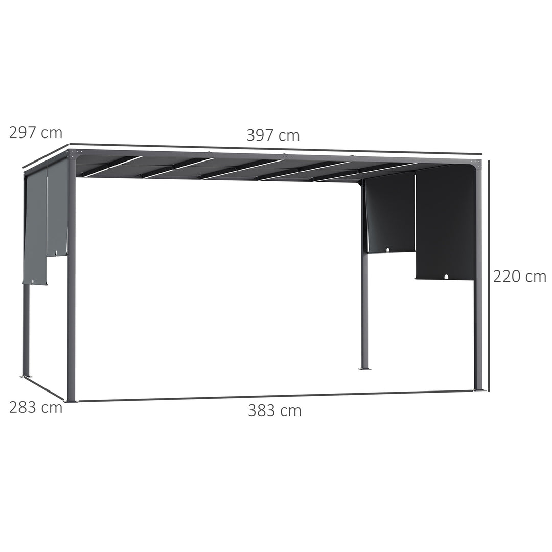 3(m) x 4m Metal Pergola with LED Lights, Outdoor Garden Pergola with Sliding Roof, Solar Powered, for BBQ, Lawn, Dark Grey