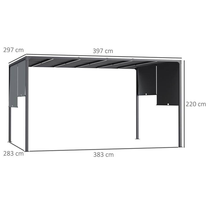 3(m) x 4m Metal Pergola with LED Lights, Outdoor Garden Pergola with Sliding Roof, Solar Powered, for BBQ, Lawn, Dark Grey